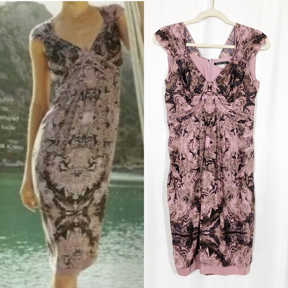 Peruvian Connection Marble Printed Silk Sleeveless Sheath Dress: Pink/Brown - Picture 1 of 10